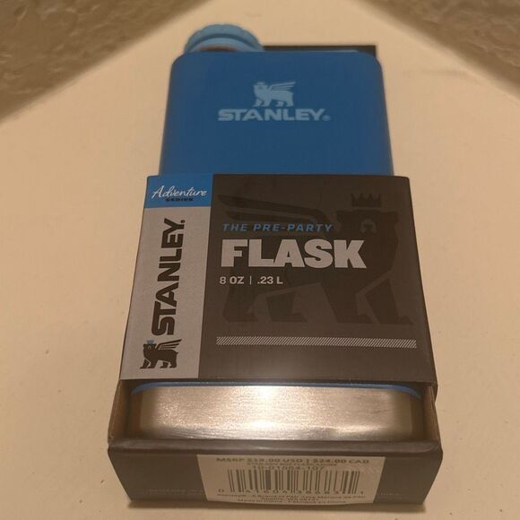 Stanley Stainless Steel Pre Party Flask Steel Blue 8oz Adventure Series NWT - Picture 2 of 10